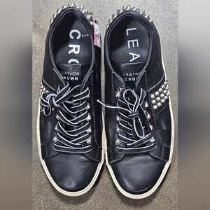 Leather Crown Black Sneakers Studded "STUDLIGHT" Size 38 / 8